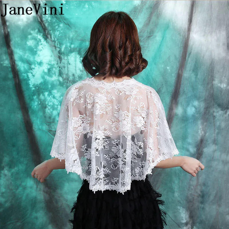 JaneVini 2020 Black Lace Bridal Wrap White Bride Bolero Femme Etole Mariage Summer Party Wedding Shawl Boleros overslag jurk | Свадьбы и