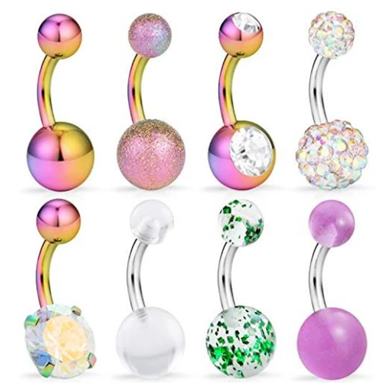 Кольцо для пупка JFORYOU 8 шт. 14 г нержавеющая сталь женщин и девочек пупок кольцо CZ