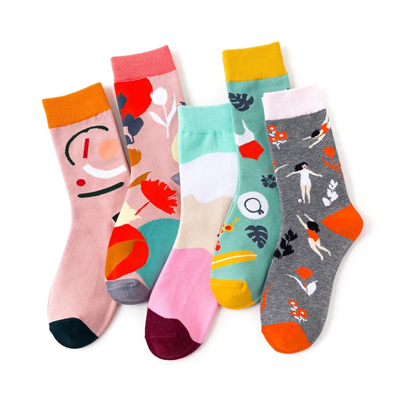 Colorful Funny Cute Socks Womens crew cotton animal flower cute casual harajuku fashion socks | Женская одежда