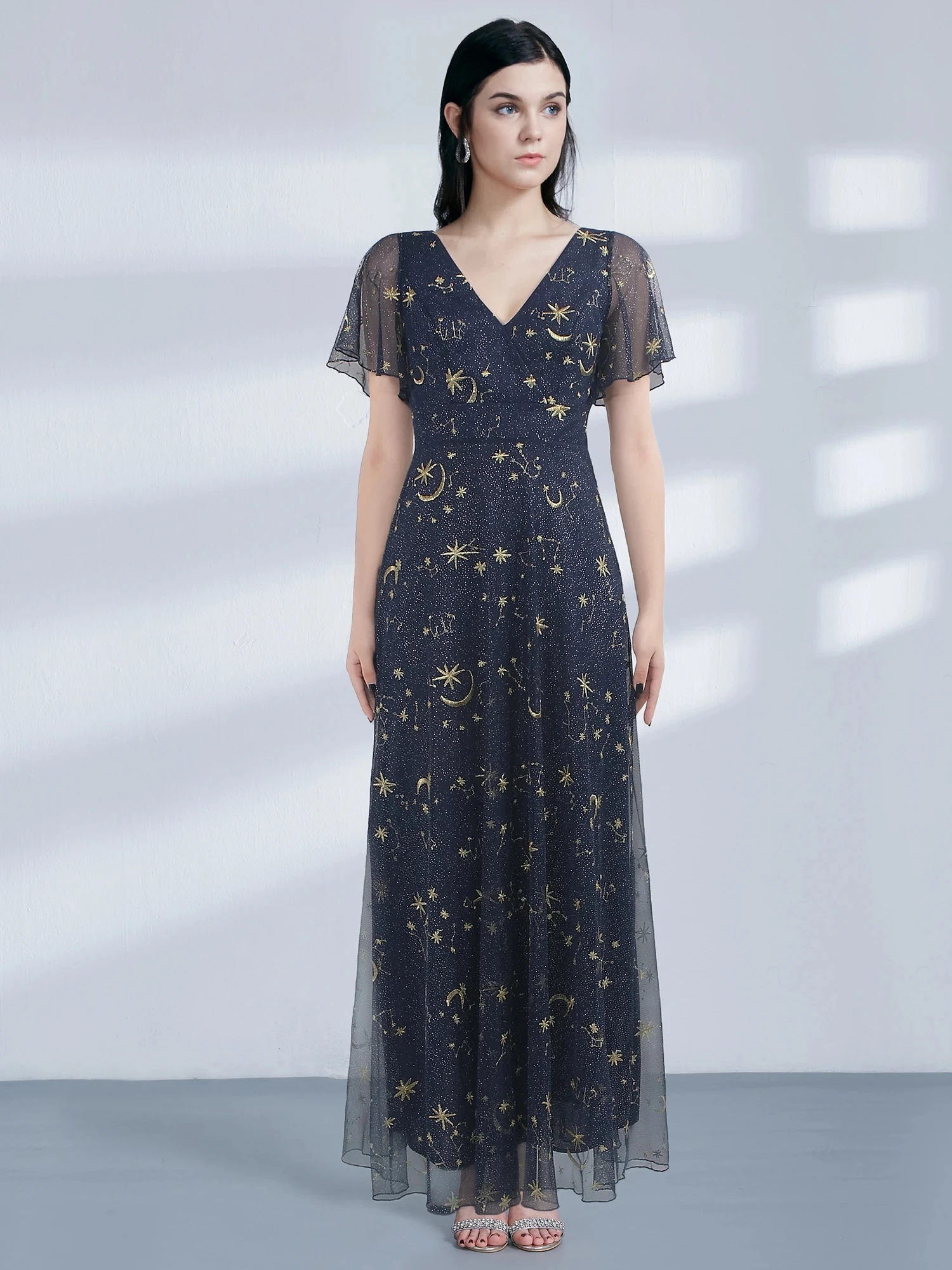 

Elegant A Line V Neck Long Formal Evening Dress EZ07639