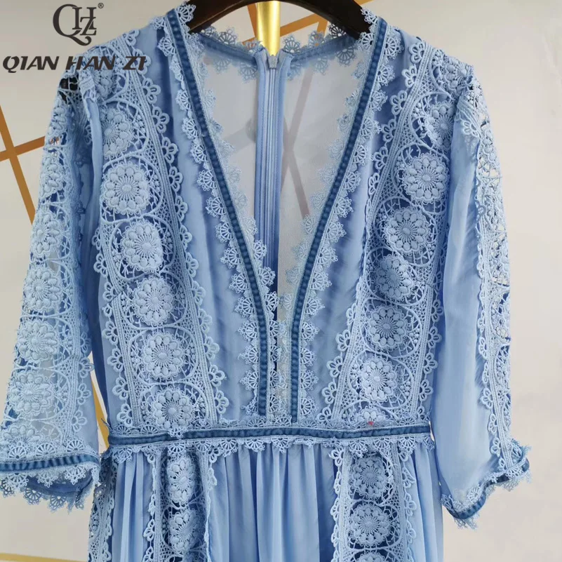 Дизайнерское подиумное модное Макси-платье Qian Han Zi женское длинное кружевное