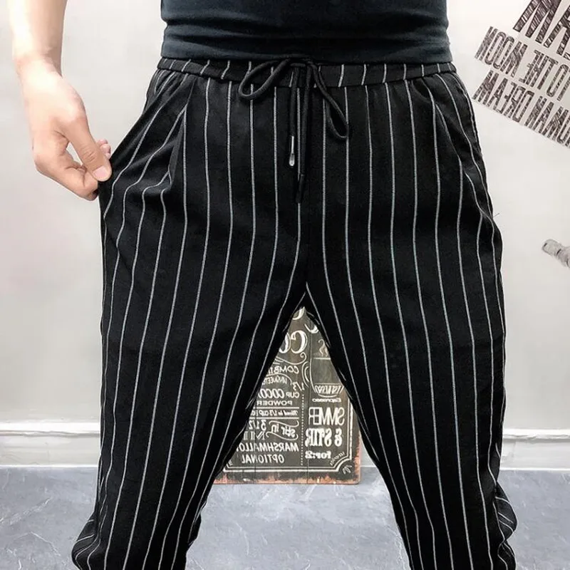 

2021 Autum Men Slim fit Joggers Pants Hip Pop Casual stripe Pencil Pant Sweatpants Trousers Streetwear Plaid Black Harem Pant