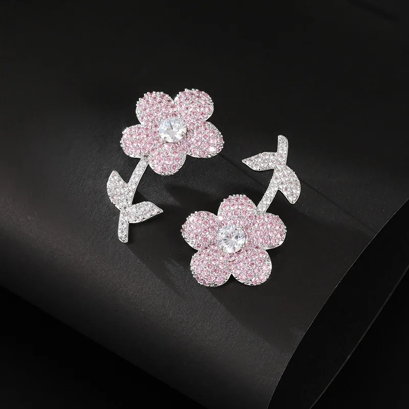 

Wholesale Zircon Petal Ear Accessory Sterling Silver Needle Earrings For Women Jewelry Gift