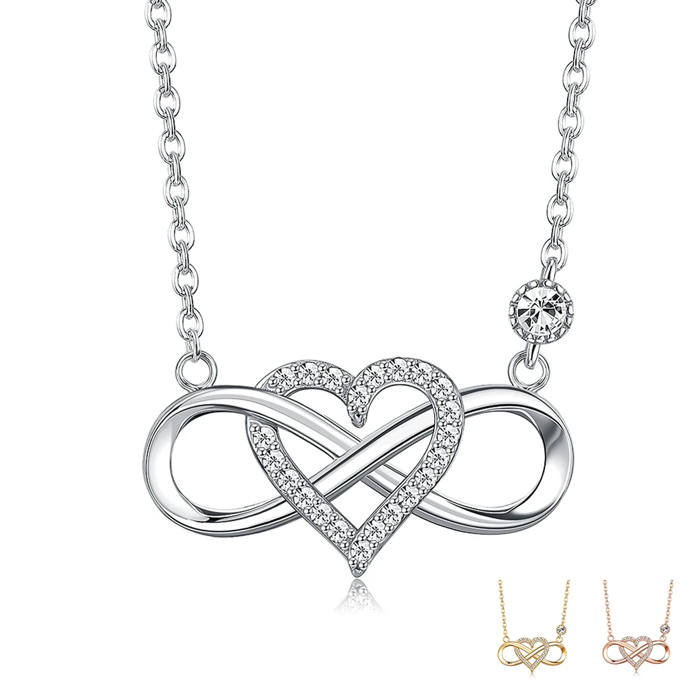 

ZEMIOR Express Infinite Love Lovers Necklace For Women Inlay Cubic Zircon Real 925 Sterling Silver Pendent Necklace Fine Jewelry