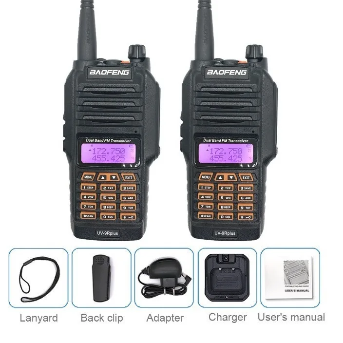 2 шт. BAOFENG UV-9R PLUS 10 Вт Высокая мощность портативная рация Водонепроницаемый VHF UHF Ham CB радио приемопередатчик сканер двухстороннее радио Охотник - Цвет: 2PCS 9Rplus