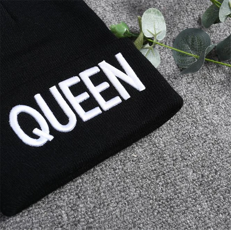 

Beanies KING QUEEN Letter Embroidery Warm Hat Knitted Cap Hip Hop Men Women Lovers Street Dance Bonnet Skullies Black White