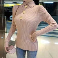 harteen 2021 spring autumn new sweater slim knit fashionable office lady pullover turn down collar long sleeve women clothing