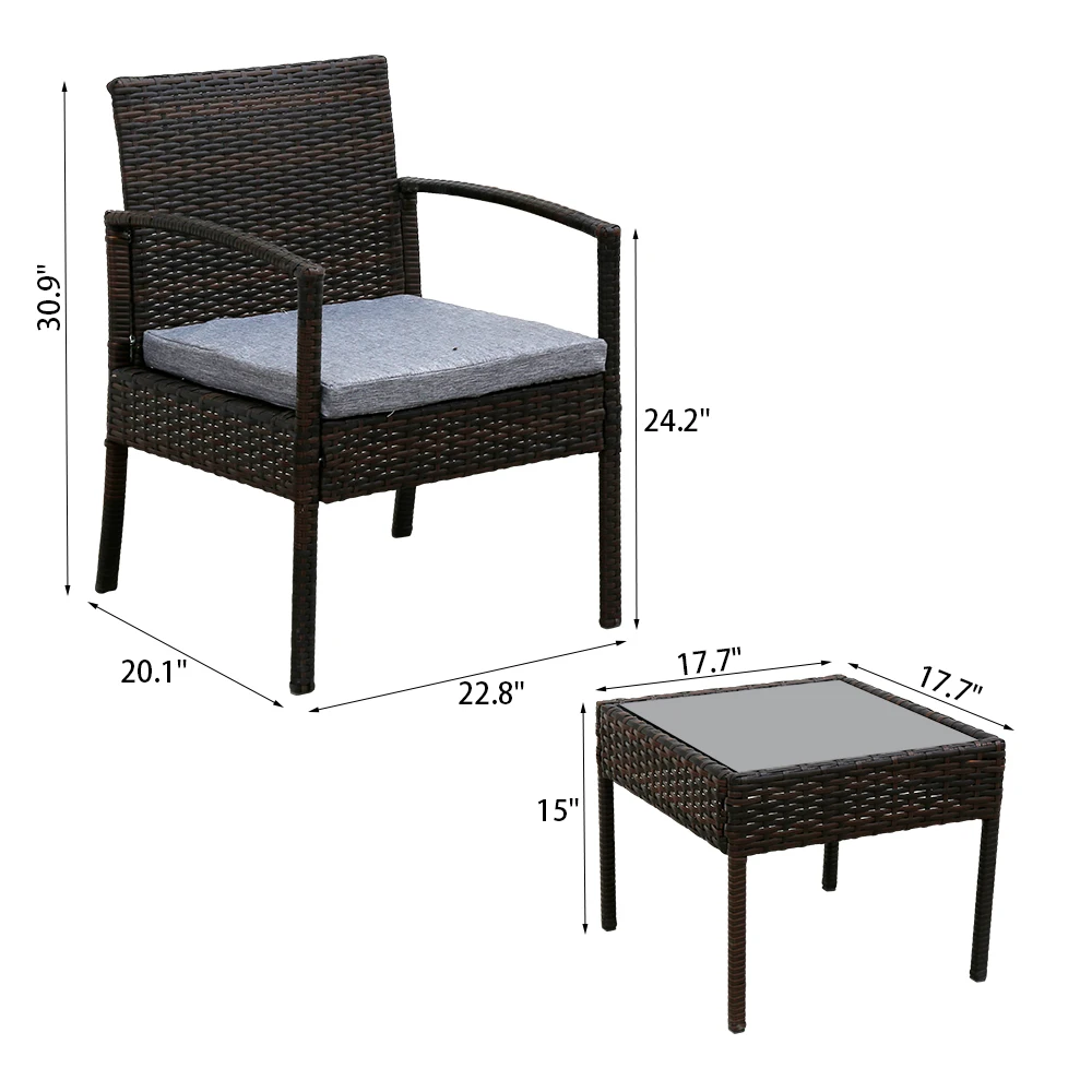

(ships from USA) 3pcs Patio Furniture Wicker Rattan Outdoor Patio Conversation Set Afternoon Tea Sofa Chair Reception Sofa Chair