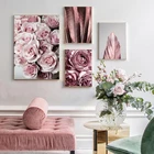 Картина с цветами розы, скандинавский модный постер с пером, в скандинавском стиле, настенная Художественная печать на холсте, современная живопись, декор для гостиной