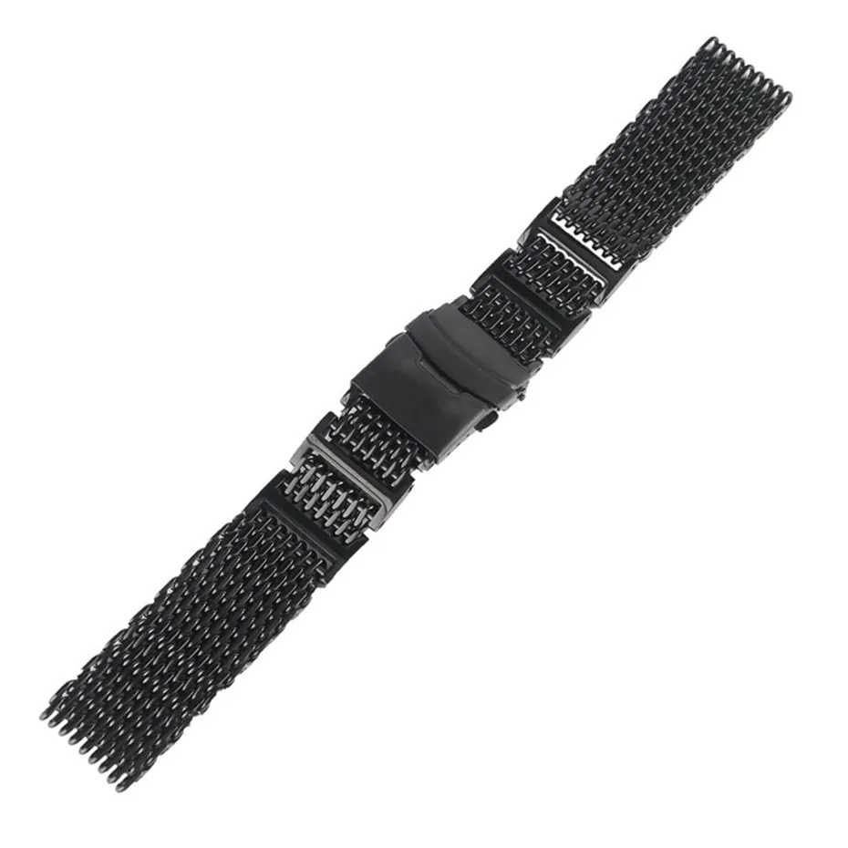 

20/22/24mm Silver/Black Shark Stainless Steel Watch Bands Replacement HQ Folding Clasp Straps Replacement