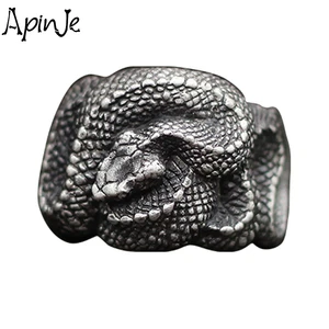 Apinje Vintage Personality Animal Ring Retro High Quality 925 Sterling Silver Rings for Men Punk Spirit Snake Fashion