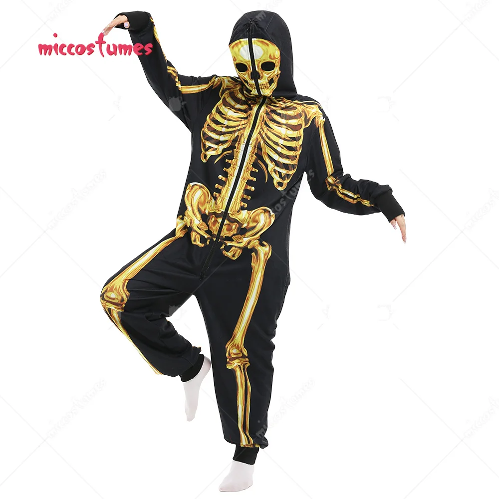 

Golden Skeleton Digital Printing Kigurumi Pajamas Onesie Long Sleeve Hooded Sleepwear Cosplay Costume Outfits