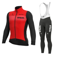 2022 strava team long sleeve cycling jersey set bib pants ropa ciclismo bicycle clothing mtb bike jersey uniform men clothes