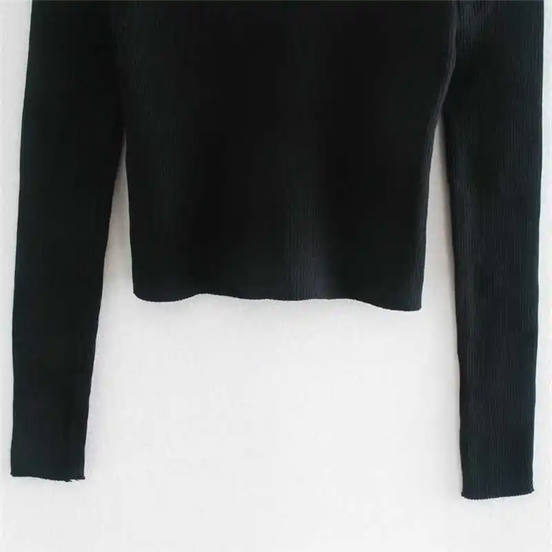 

Women 2021 Fashion Strapless Long Sleeve Halter Knit Top Hollow Knit Women Sweater Streetwear