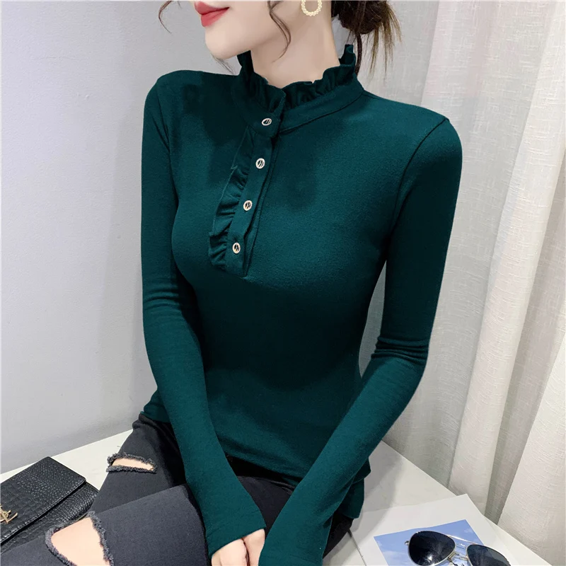 Утепленная двухсторонняя бархатная футболка с длинным рукавом волнистыми