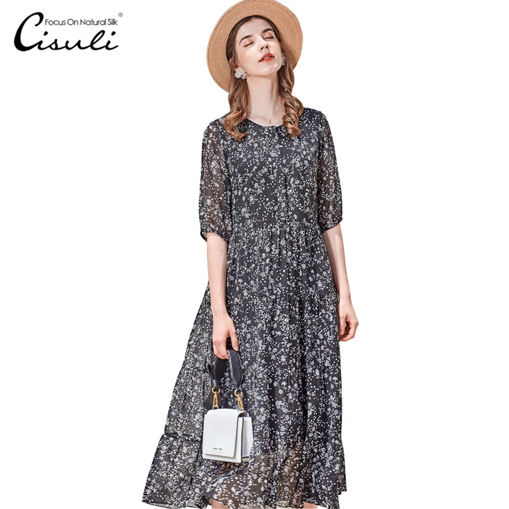 

CASUAL silk ladies dress holiday dress