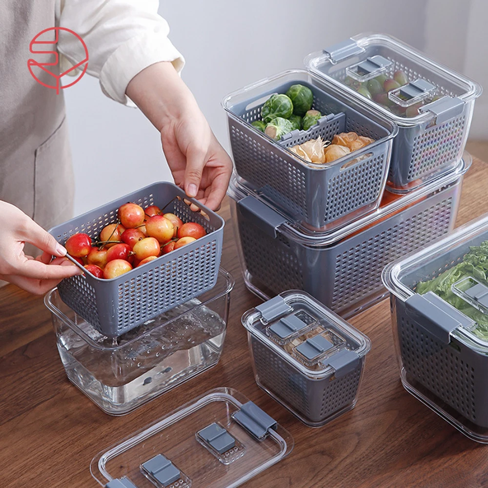 

Refrigerator Food Storage Containers With Lids Kitchen Storage Seal Tank Plastic Separate Vegetable Fruit Fresh Box Big Capacity