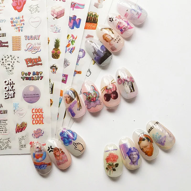 2020 Новинка стикеры 3D на ногти Nail Art богемные красочные буквы Портретные