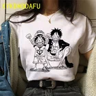 Футболка мужская с мультипликационным принтом Луффи, топ в японском стиле аниме, винтажная забавная графическая футболка в стиле Харадзюку, кавайная рубашка, на лето