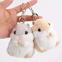 fluffy hamster doll plush toys keychain pendant women girls faux fur pompom key chain trinkets handbag kawaii keychains