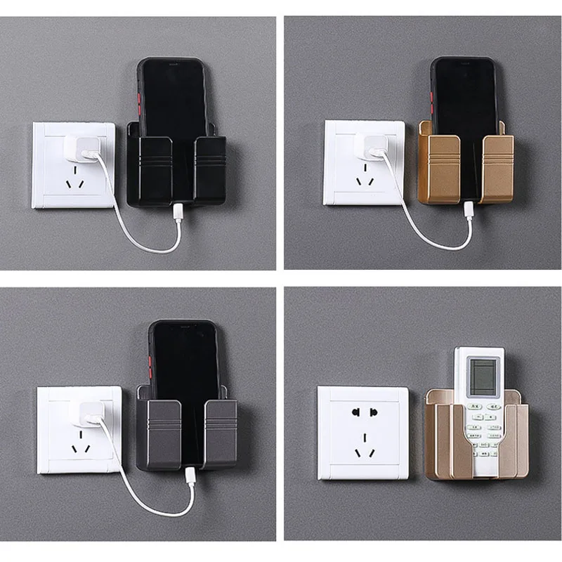 

Wall Mounted Organizer Storage Box Remote Control Mounted Mobile Phone Plug Wall Holder Charging Multifunction Holder Stand