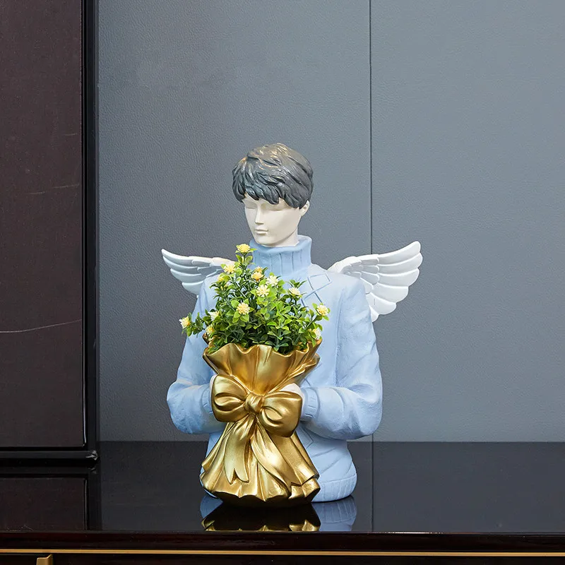 

Modern Simple Angel Loves Half-Length Portrait Vase Living Room Fashion Colophony Crafts Decoration Valentine's Day Gift X3801