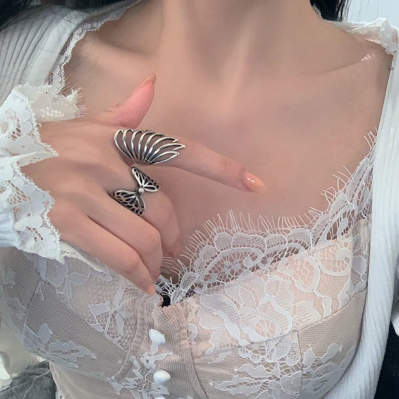 

Japanese and Korean Adjustable Feather Butterfly Ring Female Three-Dimensional Immortal Opening Ins Trendy Cool Net Red European