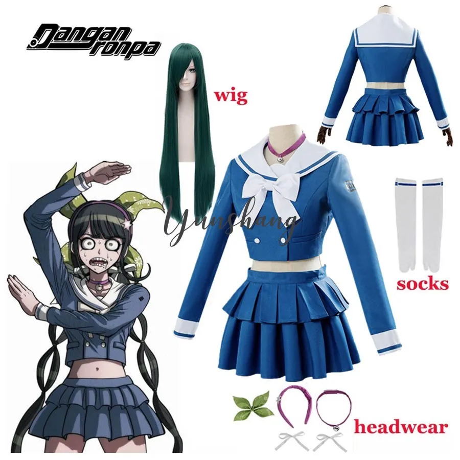

Костюм для косплея чабашира тенко из аниме danganronpa V3 killing harmony, женский топ и юбка, синяя школьная форма, костюм с париком