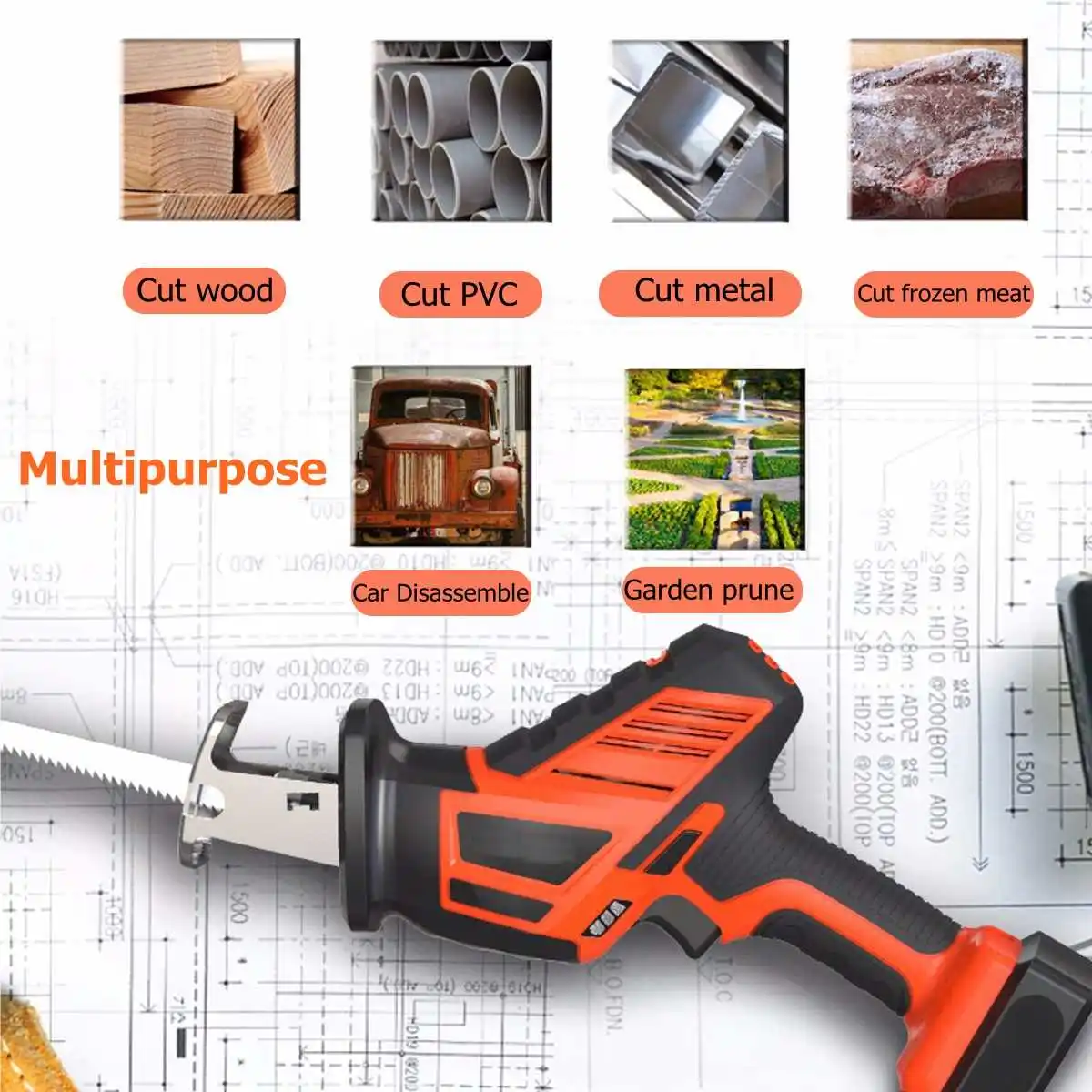 

21V 3000RPM Cordless Reciprocating Saw with 2 battery Adjustable Speed Electric Saw Saber Saw for Wood Metal Cutting Chainsaw