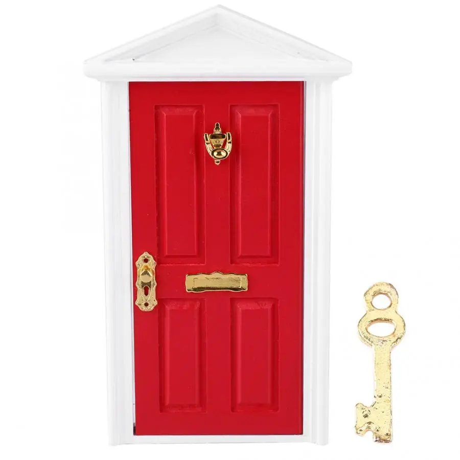 Red Door 1:12 моделирование Кукольный дом миниатюрный деревянный кукольный домик с мебелью аксессуары игрушки деревянная дверь почтовый ящик детская комната для детская игрушка - Color: Red Door