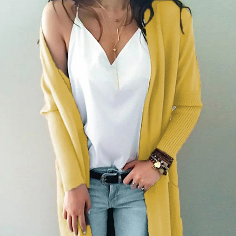 Хаки длинный кардиган женский кашемировый однотонный вязаный свитер рукав осень