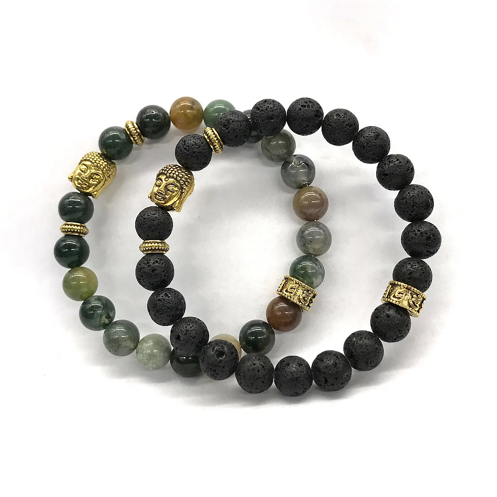 8 мм бусины браслет натуральный индийский агат Золотой металлический цвет Будда