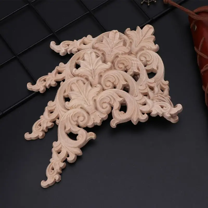 

B2RB 4pcs/set Wood Carved Corner Onlay Applique Unpainted Frame Cupboard Cabinet Decal For Home Furniture Decoration 12x12cm