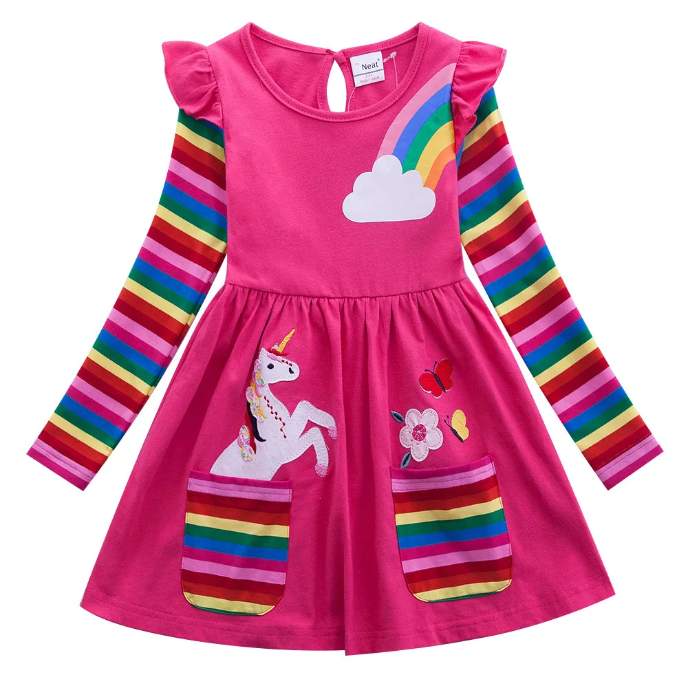 Little pony girl long-sleeved dress cartoon print cotton autumn new style for girls wearing comfort | Детская одежда и обувь