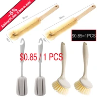6pcs long handle cup brush coconut palm cup washing brush kitchen brush cup beech bottle brush glass cleaning brush 360 degrees