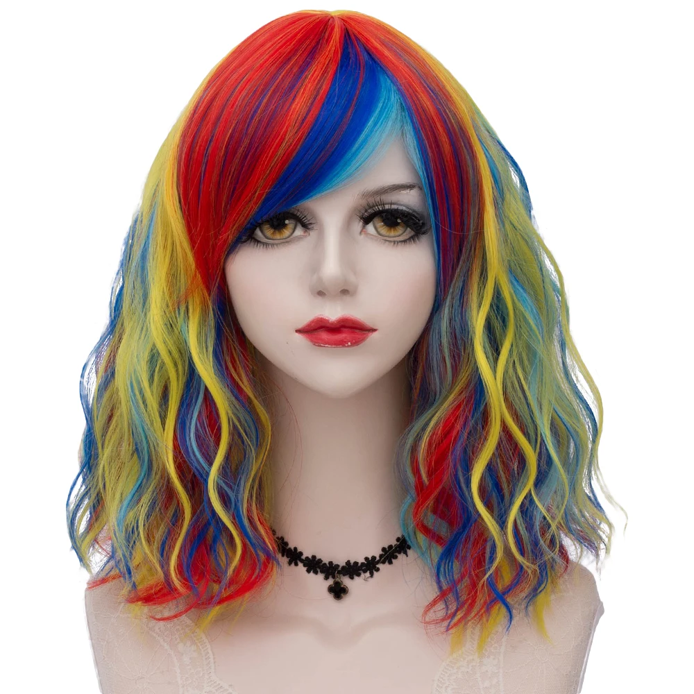 Rainbow wig 06 Косплей микс 35 см многоцветный Лолита косплей пушистый кудрявый Хэллоуин Радужный Омбре синтетический парик+ Кепка - Цвет: Rainbow wig 06