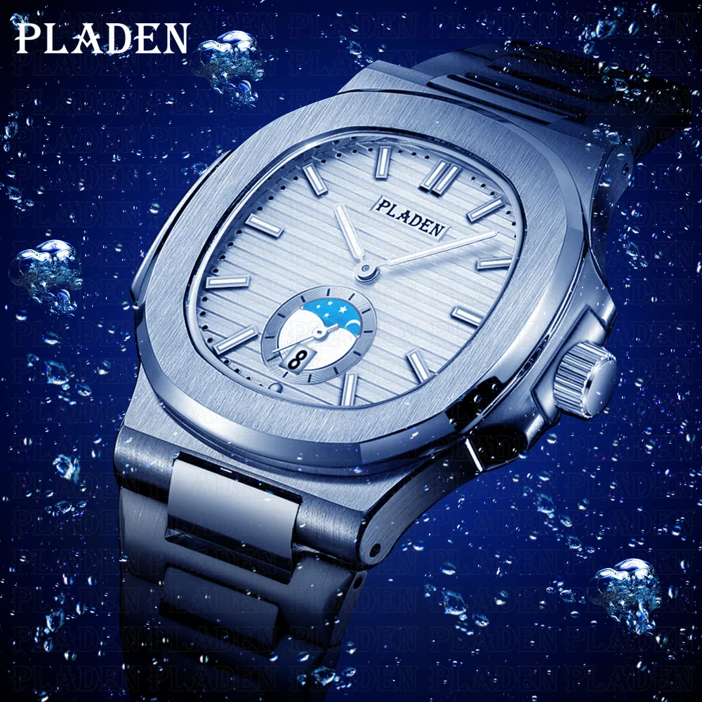 PLADEN Luxury Men Watches White Dial Japan Move Quartz Watch Waterproof Casual Business Luminous Clock Auto Date Montre homme
