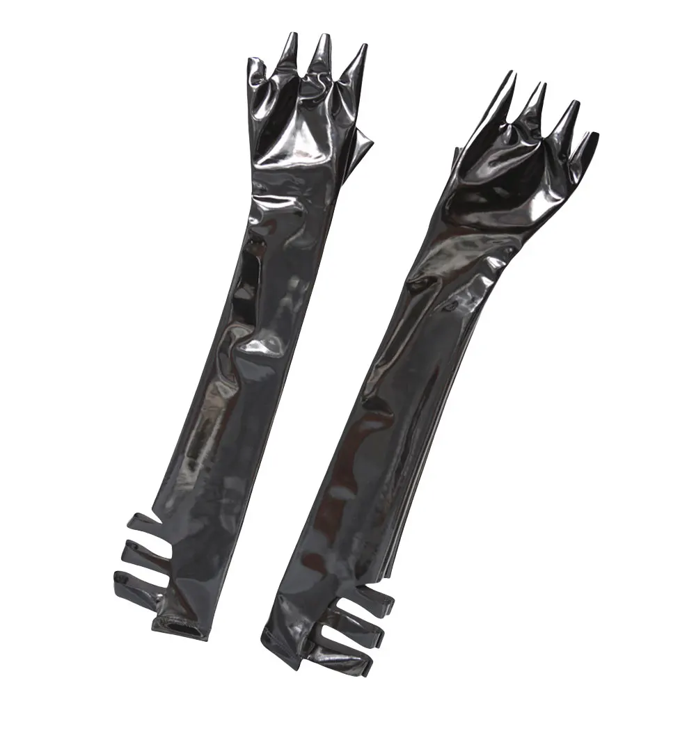 

Woman Glossy Sex Appeal Glove PVC Latex Faux Leather Gauntlet Hollow Out Glove Maid Lesbian Long Gloves Cosplay Servant Luvas