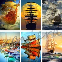 5d diy diamond painting sailboat seascape embroidery full square drill cross stitch mosaic picture of rhinestones handmade gift