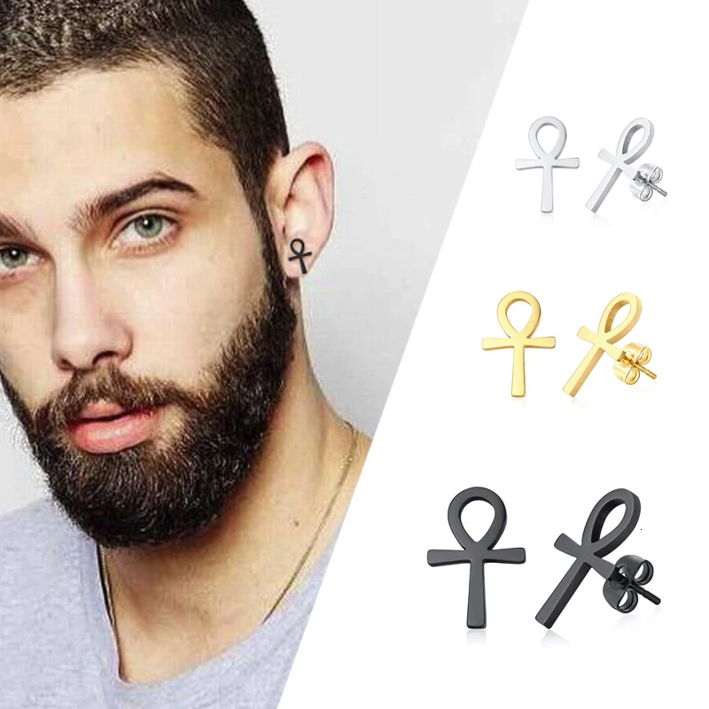 ANKH CROSS EARRINGS STAINLESS STEEL POST EARRINGS KEY OF LIFE, THE KEY OF THE NILE OR CRUX ANSATA ANKH SYMBOL EGYPTIAN JEWELRY