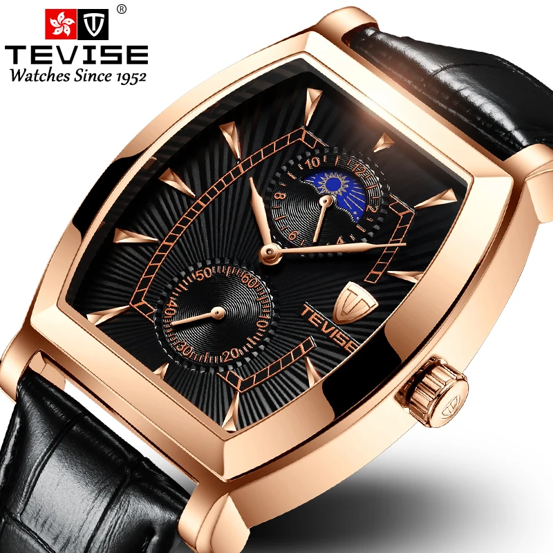 

TEVISE watch men's six hands wine barrel rectangular quartz watch