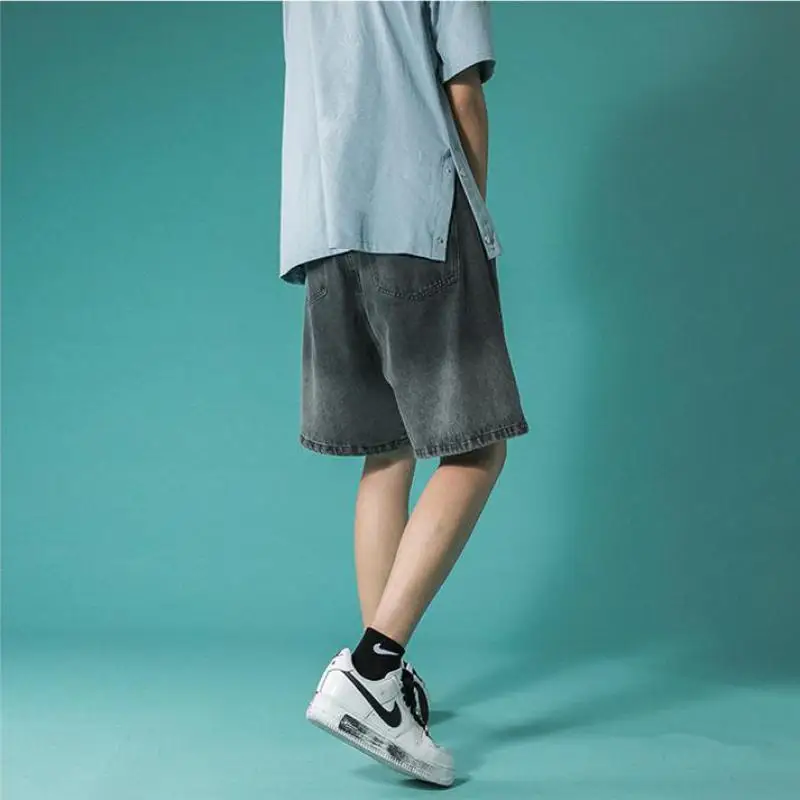 

Men's Clothing Summer New Gradient Denim Shorts Trend Fashion Casual Loose Straight Five-point Wide-leg Pants Overalls Shorts