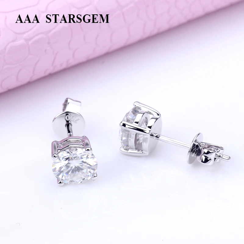 Классические Вечерние серьги гвоздики AAA Starsgem из белого золота 18 карат круглой