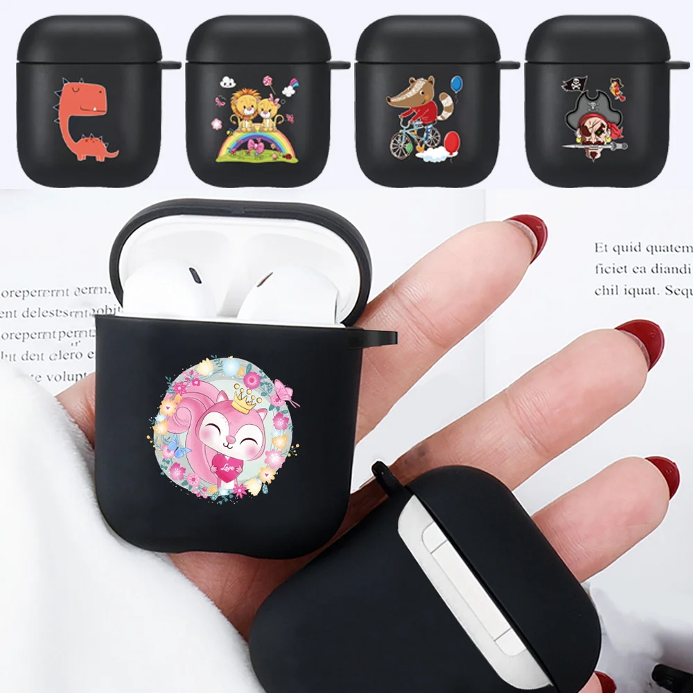 

For Apple Airpods 1st /2nd Gen Airpods Case Black Soft Silicone Wireless Cute Cartoon Pattern Series Headphone Case