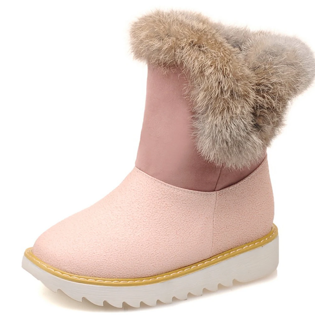 beige style 2 BONJOMARISA,, размеры 34-43, женские зимние Нескользящие ботильоны г. Женские теплые плюшевые ботинки на платформе повседневная женская обувь на танкетке - Цвет: beige style 2