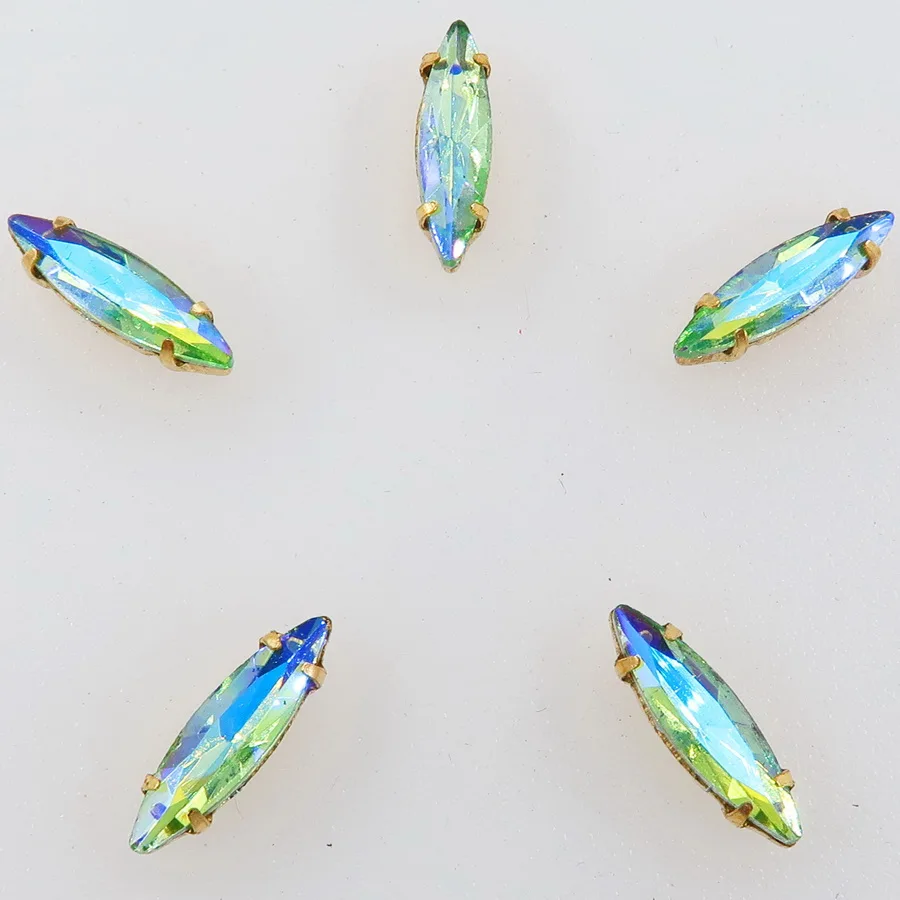 AB colors 4x15mm Gold claw settings slim Navette Marquis horse eye shape glass Crystal Sew on rhinestone beads applique diy trim |