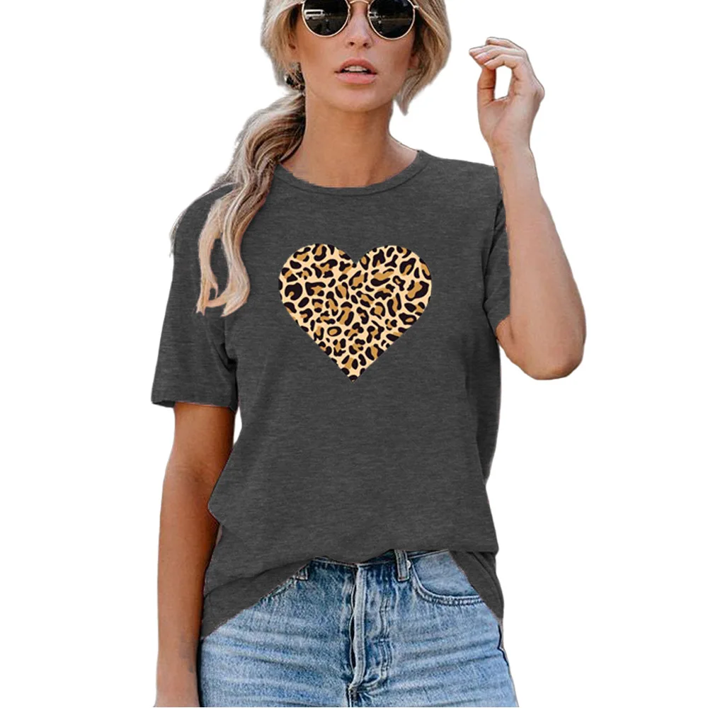 

Carney Valentine's Day top leopard Love Print crew neck short sleeve T-shirt