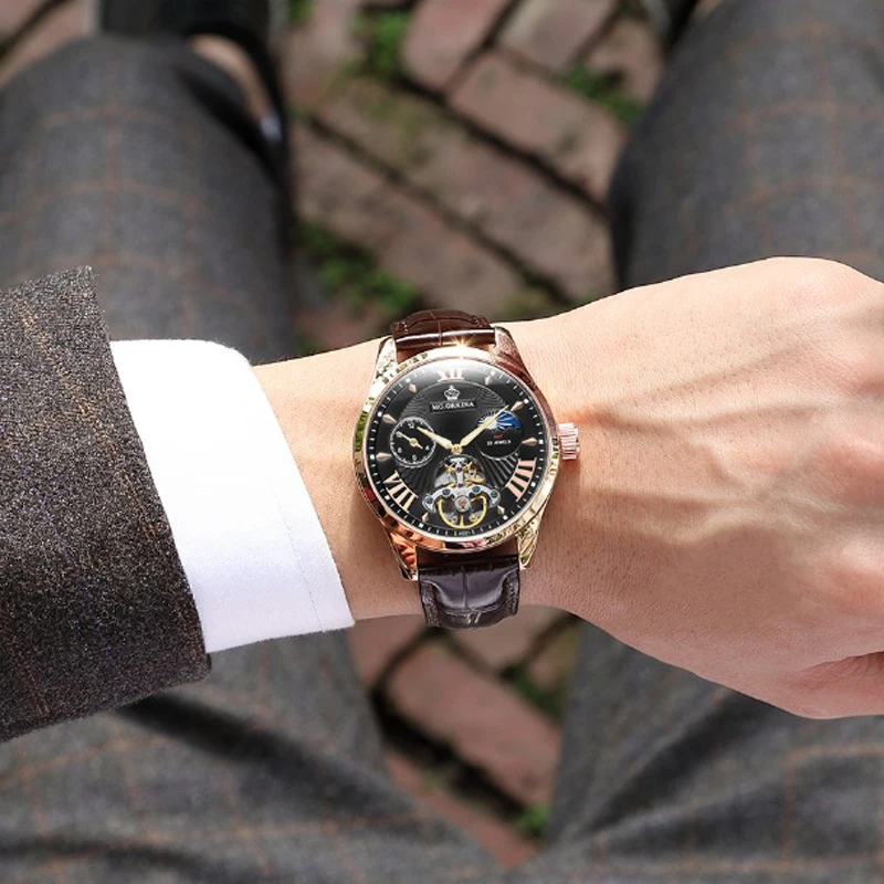 Мужские часы с автоподзаводом MG.ORKINA наручные сапфировым стеклом и фазой Луны