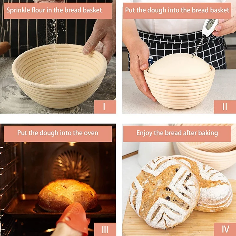 

Banneton Bread Proofing Baskets - Round Banneton Sourdough Proving Baskets Natural Rattan Proofing Bread Basket Tools