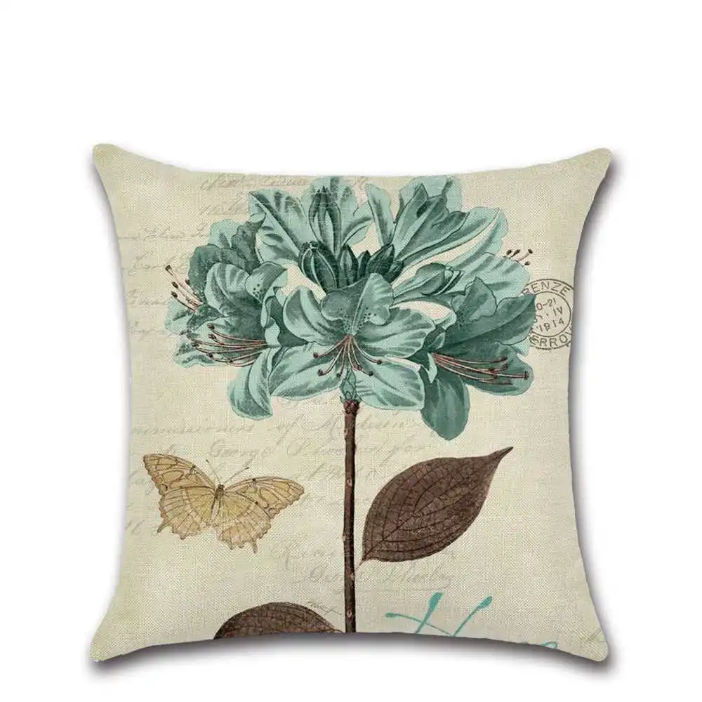 

Hand Drawn Vintage Flowers Cushion Cover Floral Pillow Cover Home Decorative Linen Pillow Case Office Sofa Cushion Cover